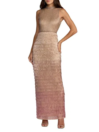 Mac Duggal Women's Beaded Fringed Column Gown In Pink