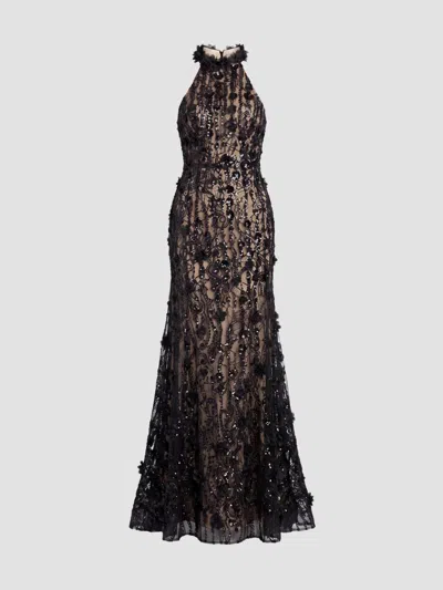 Mac Duggal Women's Beaded Lace Sleeveless Mermaid Gown In Black Beige