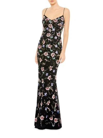 Mac Duggal Women's Beaded Lace-up Gown In Black Multi