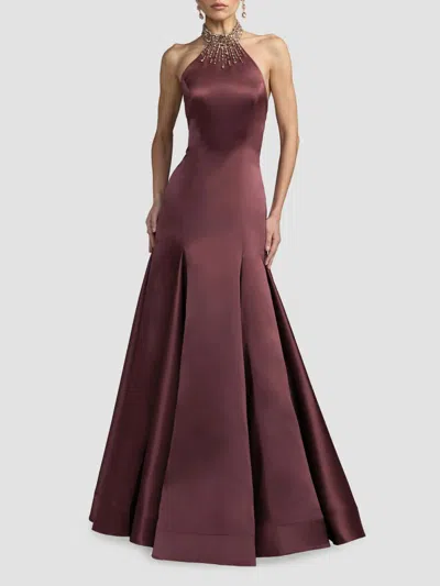 Mac Duggal Women's Beaded Satin Sleeveless Godet Gown In Purple
