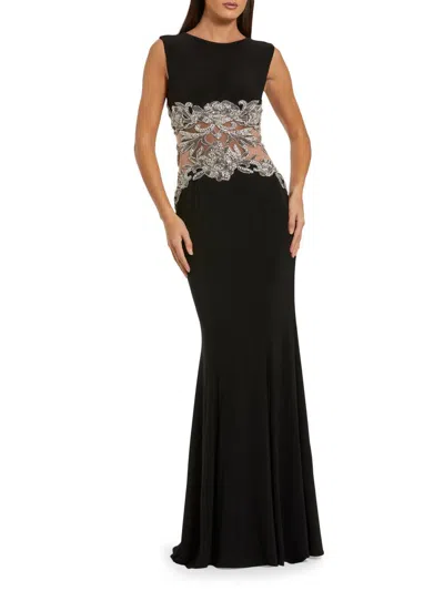 Mac Duggal Jersey Sleeveless Gown With Beaded Waist Detail In Black