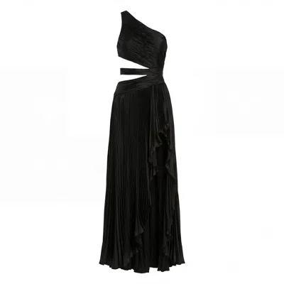 Mac Duggal Women's Black One Shoulder Pleated Charmeuse Gown With Slit