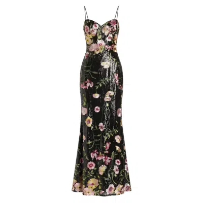 Mac Duggal Sleeveless Bustier Floral Applique Gown In Black