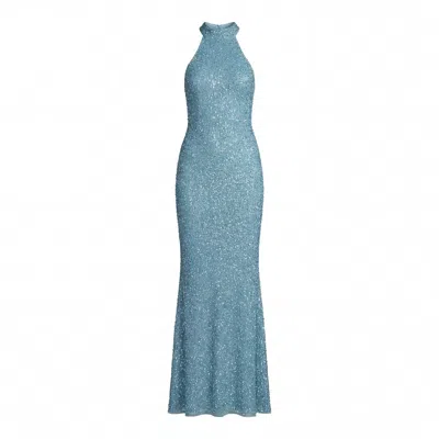 Mac Duggal Women's Blue Embellished Halter Neck Open Back Column Gown