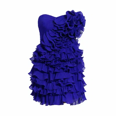 Mac Duggal Women's Blue Strapless Bustier Ruffle Mini Dress