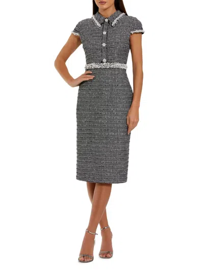 Mac Duggal Women's Bouclé Collared Midi-dress In Gray