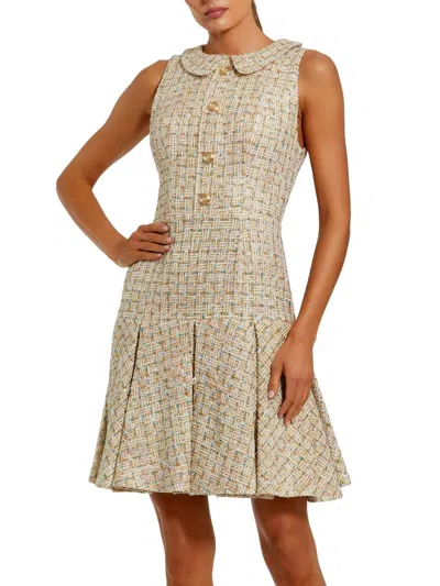 Mac Duggal Sleeveless Boucle Mini Dress With Soft Pleats In Brown
