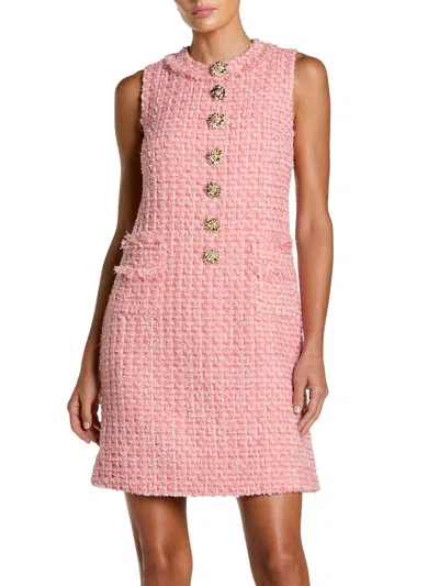 Mac Duggal Boucle Sleeveless Button Detail Mini Dress In Pink