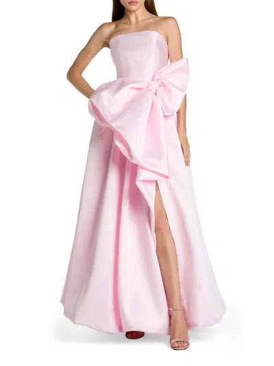 Mac Duggal Mikado Strapless Bubble Hem Ballgown With Bow In Pink