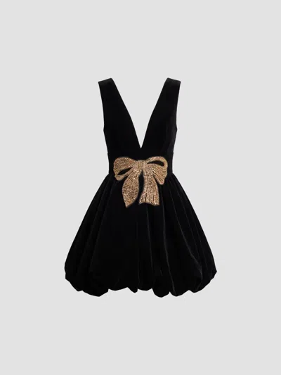 Mac Duggal Women's Bubble-hem Velvet Bow Mini Dress In Black