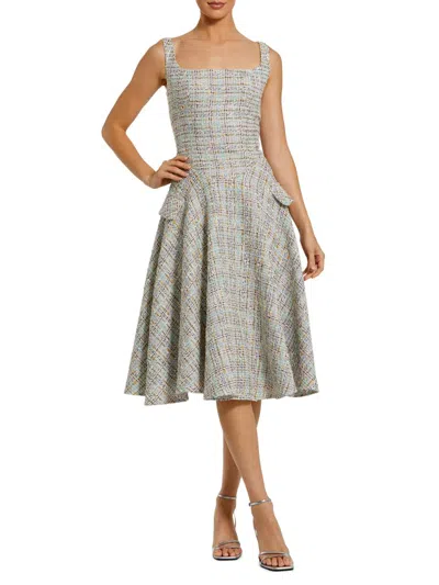 Mac Duggal Boucle Sleeveless Drop Waist Fit-and-flare Midi Dress In Gray