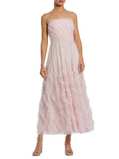 Mac Duggal Women's Cocktail Ruffled Mesh Strapless Gown In Pink
