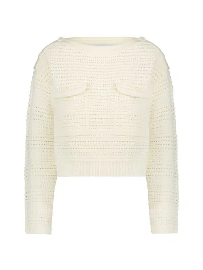 Mac Duggal Women's Cotton Flap Pocket Buttoned Sweater In Cream