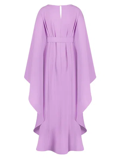 Mac Duggal Crepe Boat Neck Shawl Gown With Belt In Orchid