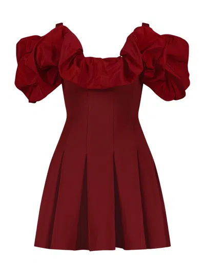 Mac Duggal Crepe Godet Hem Mini Dress With Faille Ruffle In Burgundy