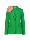 Mac Duggal Classic Crepe Blazer Jacket With Flower In Spring Green