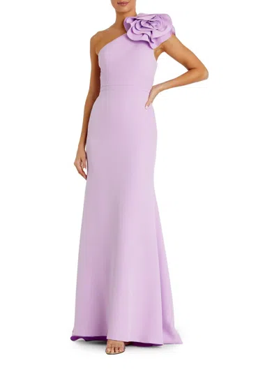Mac Duggal Crepe One Shoulder Gown With 3d Flower In Purple