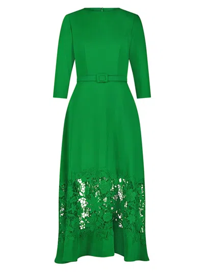 Mac Duggal Crepe Boat Neck Midi Dress With Applique Cut Out In Spring Green