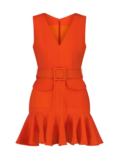 Mac Duggal Crepe Sleeveless Mini Dress With Belt And Pockets In Sunset