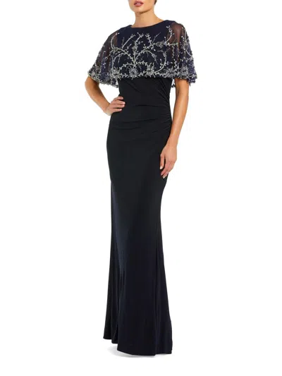 Mac Duggal Women's Crystal & Bead-embellished Capelet Gown In Black