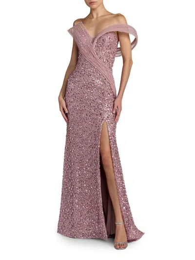 Mac Duggal Women's Crystal-embellished Sequined Asymmetric Gown In Pink