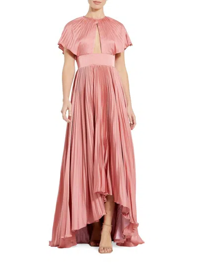 Mac Duggal Cutout Pleated Satin High-low Gown In Dusty Rose