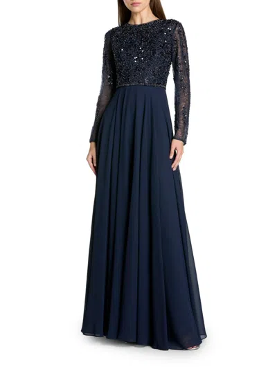 Mac Duggal Women's Embellished A-line Gown In Blue