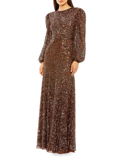 Mac Duggal Women's Embellished Bishop-sleeve A-line Gown In Chocolate