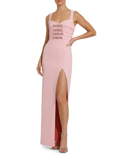 Mac Duggal Sleeveless Crepe Gown With Embellished Bows In Pink