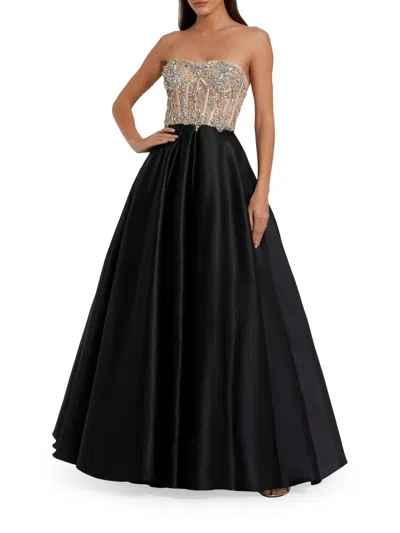 Mac Duggal Strapless Embellished Detail Bustier Ball Gown In Black