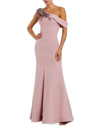 Mac Duggal Crepe Floral Beaded Off The Shoulder Mermaid Gown In Neutral