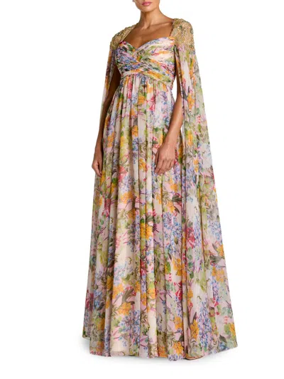 Mac Duggal Women's Embellished Floral Cape Gown In Multi
