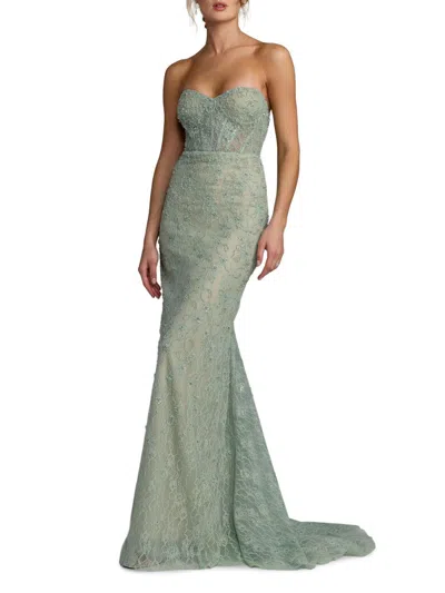 Mac Duggal Women's Embellished Floral Lace Strapless Gown In Green