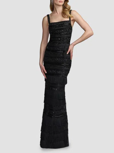 Mac Duggal Women's Embellished Geometric Fringe Gown In Black