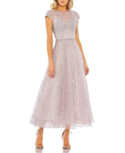 Mac Duggal Women's Embellished High Neck Cap Sleeve A Line Dress In Lilac