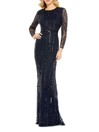 Mac Duggal Women's Embellished Long-sleeve Column Gown In Midnight