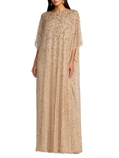 Mac Duggal Women's Embellished Mesh Caftan Maxi Dress In Neutral