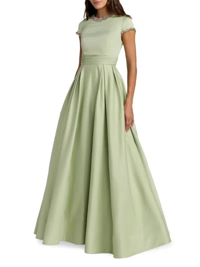 Mac Duggal Women's Embellished Satin Cap-sleeve Gown In Green