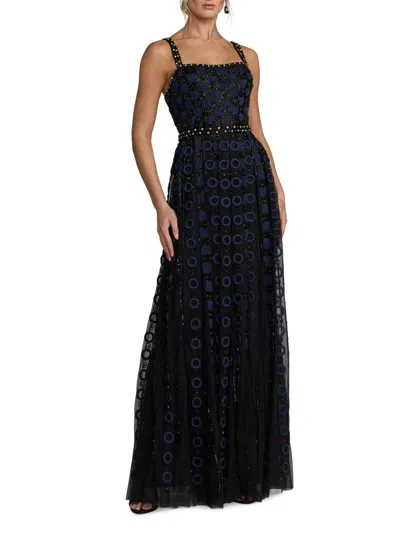 Mac Duggal Sleeveless Embellished Mesh A-line Evening Gown In Black