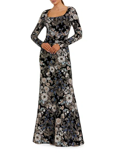 Mac Duggal 68978 Long Formal Sequin Floral Mother Of The Bride Dress In Gray