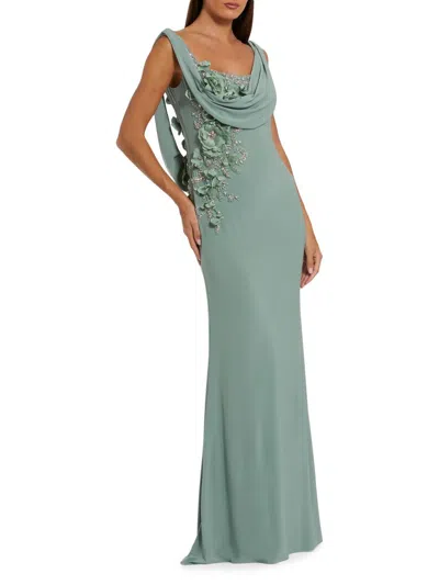Mac Duggal Sleeveless Jersey Cowl Neck Gown With Beading In Green