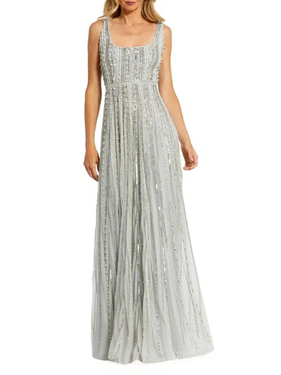 Mac Duggal Embellished A-line Gown With Striped Details Dress In Blue