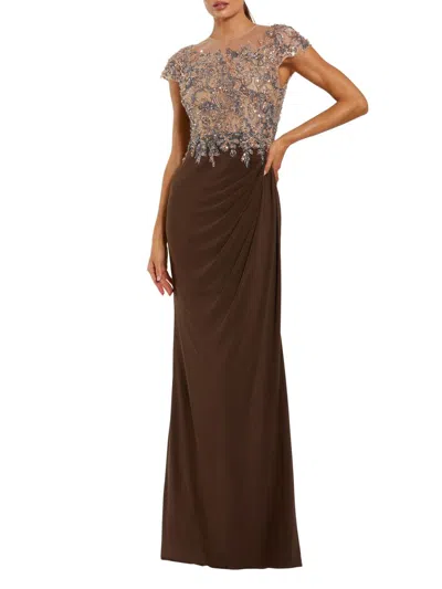 Mac Duggal Crystal-embellished Jersey Evening Gown With Sheer Bodice In Multi