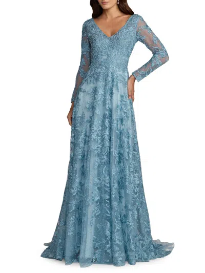 Mac Duggal Embellished Illusion Long Sleeve V Neck Gown In Multi