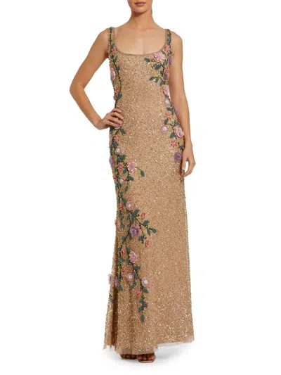 Mac Duggal Embellished Mesh Gown With Scoop Neck And Floral Beading In Multi