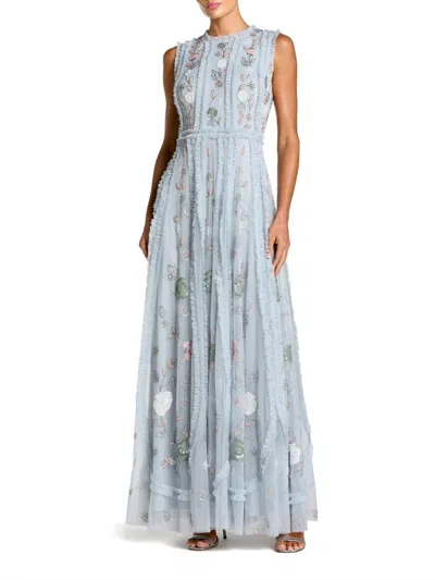 Mac Duggal Women's Evening Embellished Ruffled Mesh A-line Gown In Blue