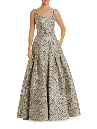 Mac Duggal Women's Evening Metallic Brocade Belted Gown In Gray