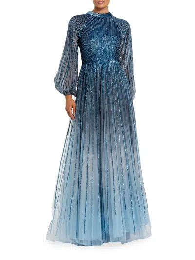 Mac Duggal Women's Evening Ombré Mesh A-line Gown In Blue