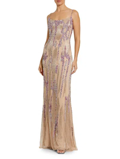 Mac Duggal Evening Sequined Mesh Gown In Brown