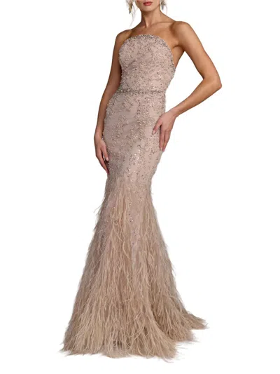Mac Duggal Women's Feather-trimmed Embellished Mermaid Gown In Gold